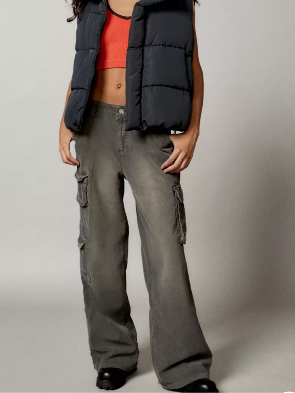 BDG Y2K Corduroy Cargo Pant Grey Size Small